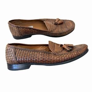 Mezlan Men’s Loafers Shoes, Tan Woven Leather, Tassel Toe, Size 8